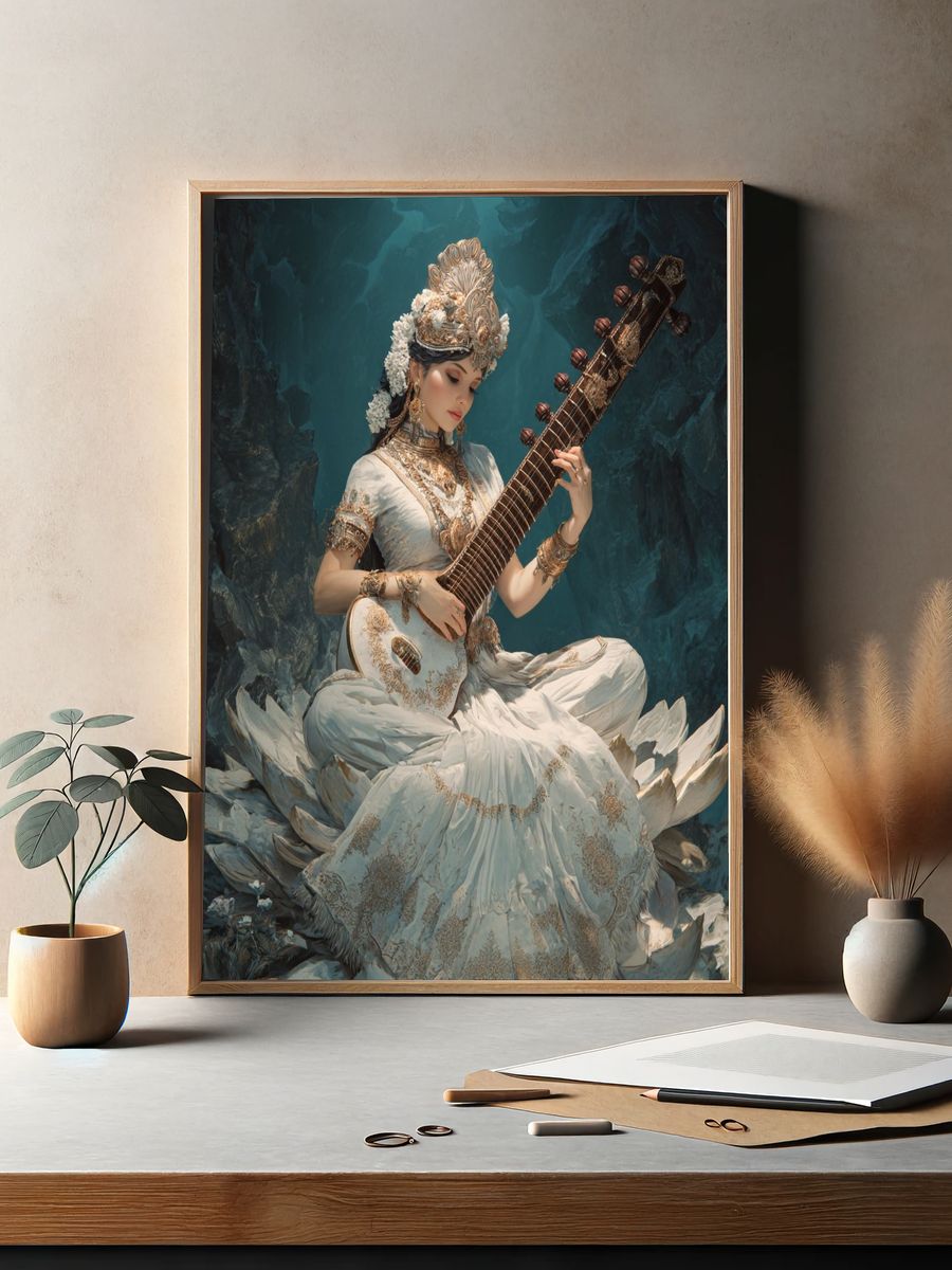 Classical Sitar Portrait Print. — room view 2