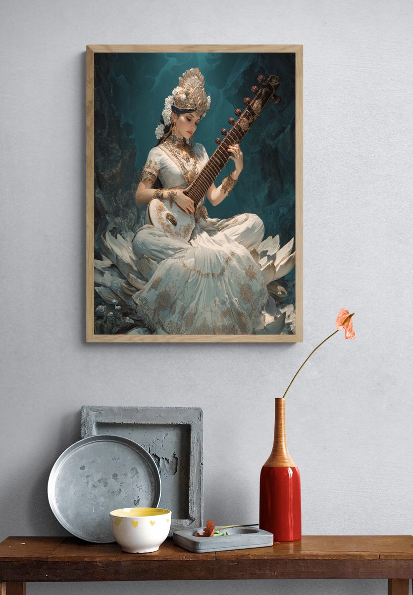 Classical Sitar Portrait Print. — room view 3