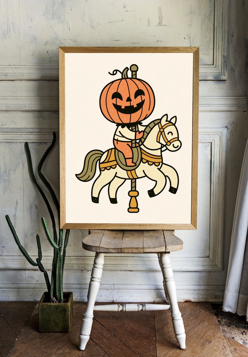 Pumpkin Carousel Horse Poster. room preview