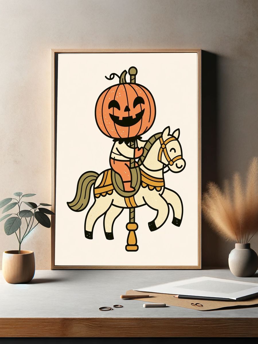 Pumpkin Carousel Horse Poster. — room view 2