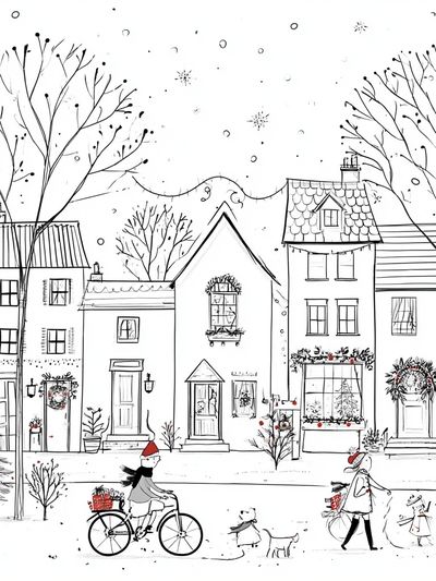 Winter Village Street Illustration Poster. poster