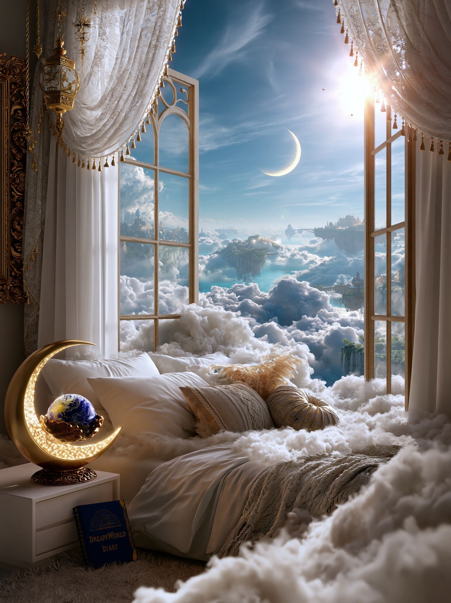 Dreamy Cloud Bedroom Surrealism Print. poster — illustration art