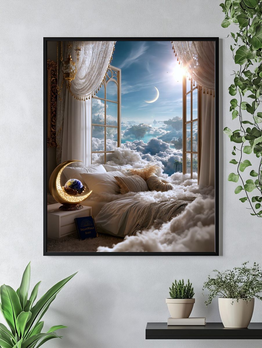 Dreamy Cloud Bedroom Surrealism Print. — room view 4