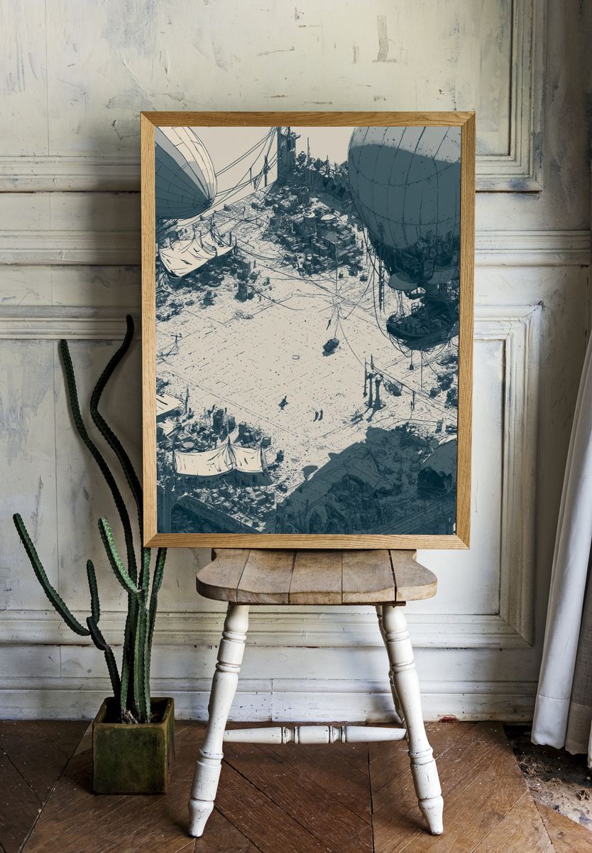 Floating Bazaar Cityscape Illustration Poster. room preview