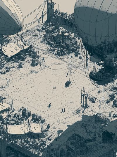 Floating Bazaar Cityscape Illustration Poster.