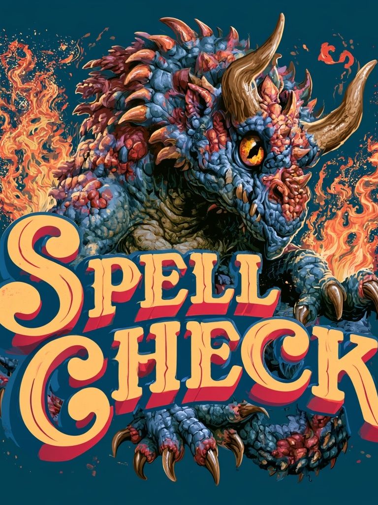 Spell Check Dragon Illustration Poster. poster detail