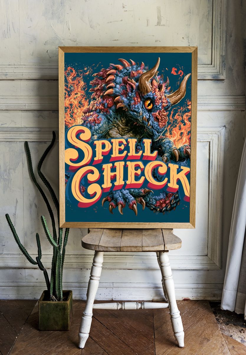 Spell Check Dragon Illustration Poster. room preview