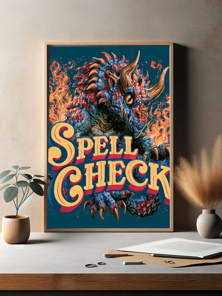 Spell Check Dragon Illustration Poster. — room view 2