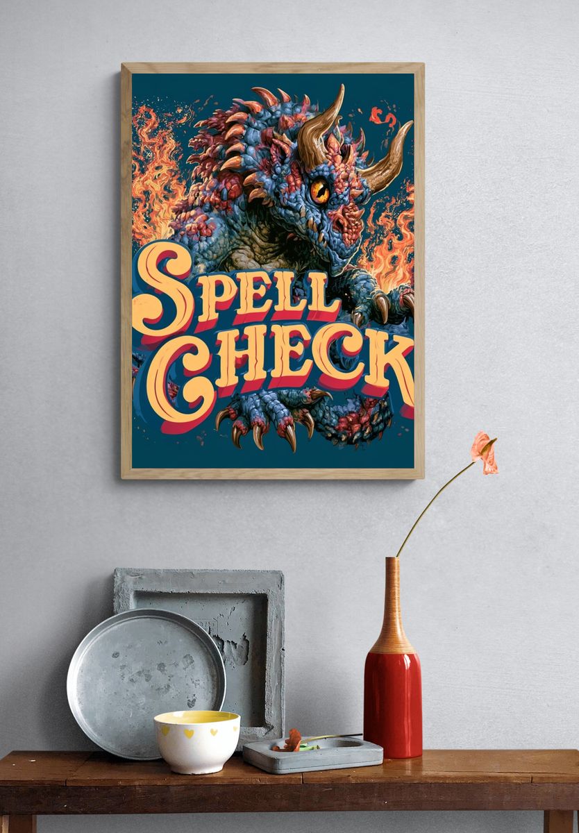 Spell Check Dragon Illustration Poster. — room view 3