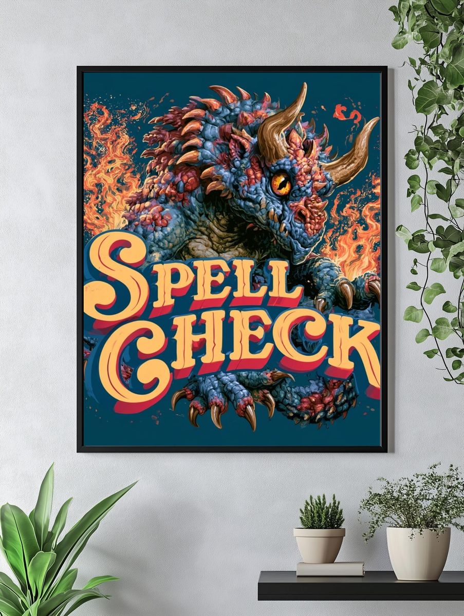 Spell Check Dragon Illustration Poster. — room view 4