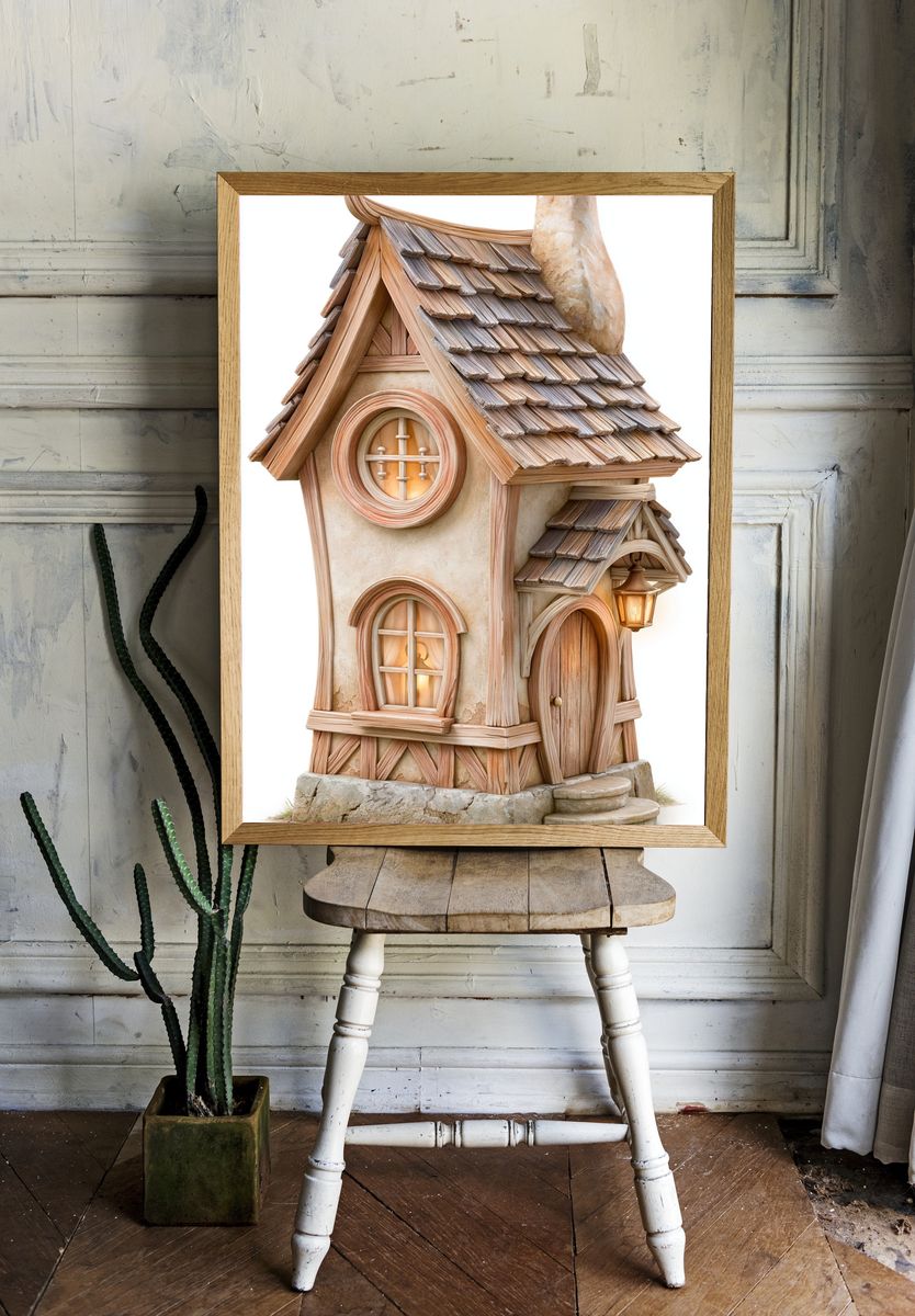 Whimsical Cottage House Illustration Poster. — room view 1