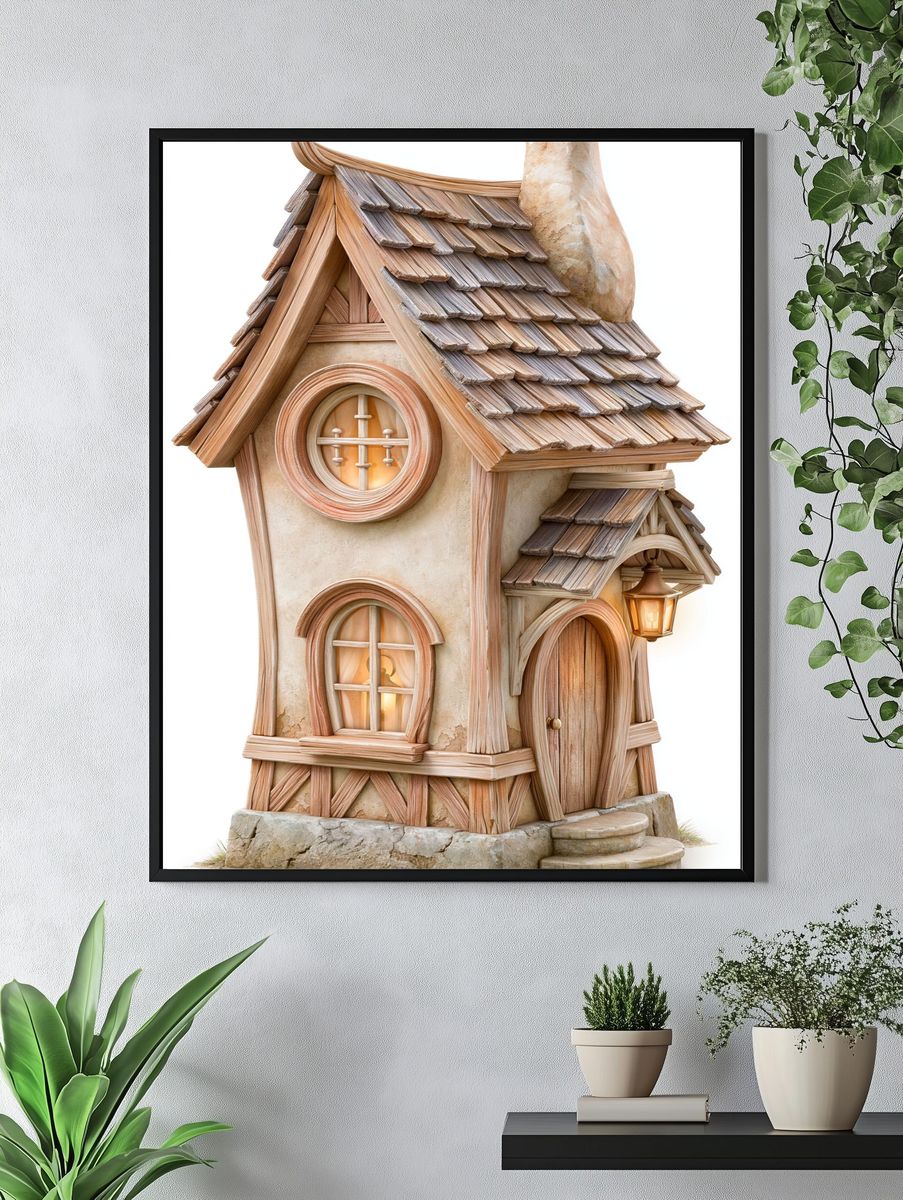 Whimsical Cottage House Illustration Poster. — room view 4