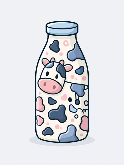 Cute Cow Milk Bottle Illustration Poster.