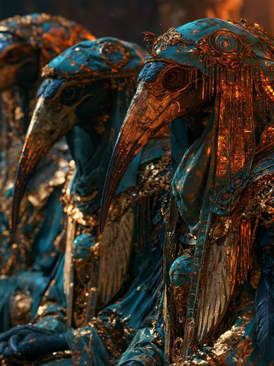 Gilded Bird Masks Illustration Poster.
