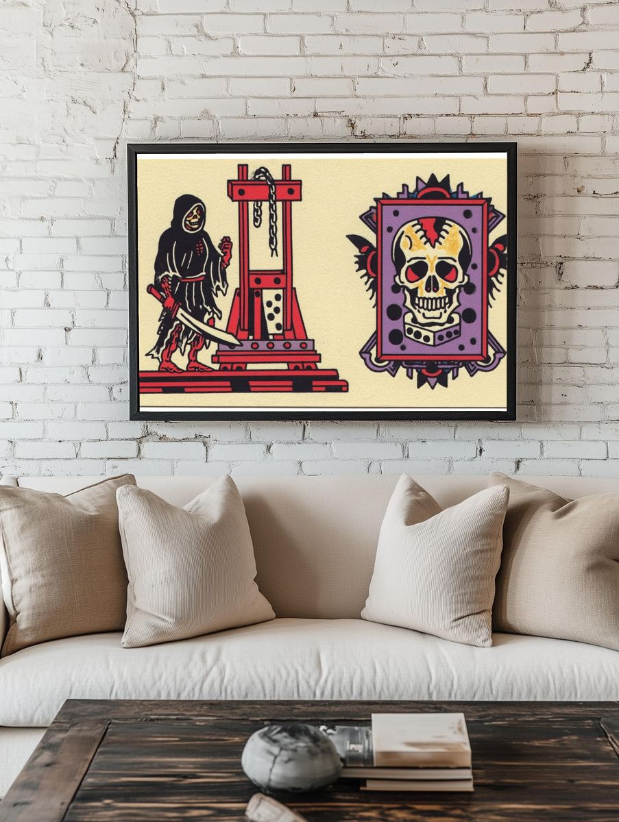 Skull and Guillotine Illustration Poster. — room view 1