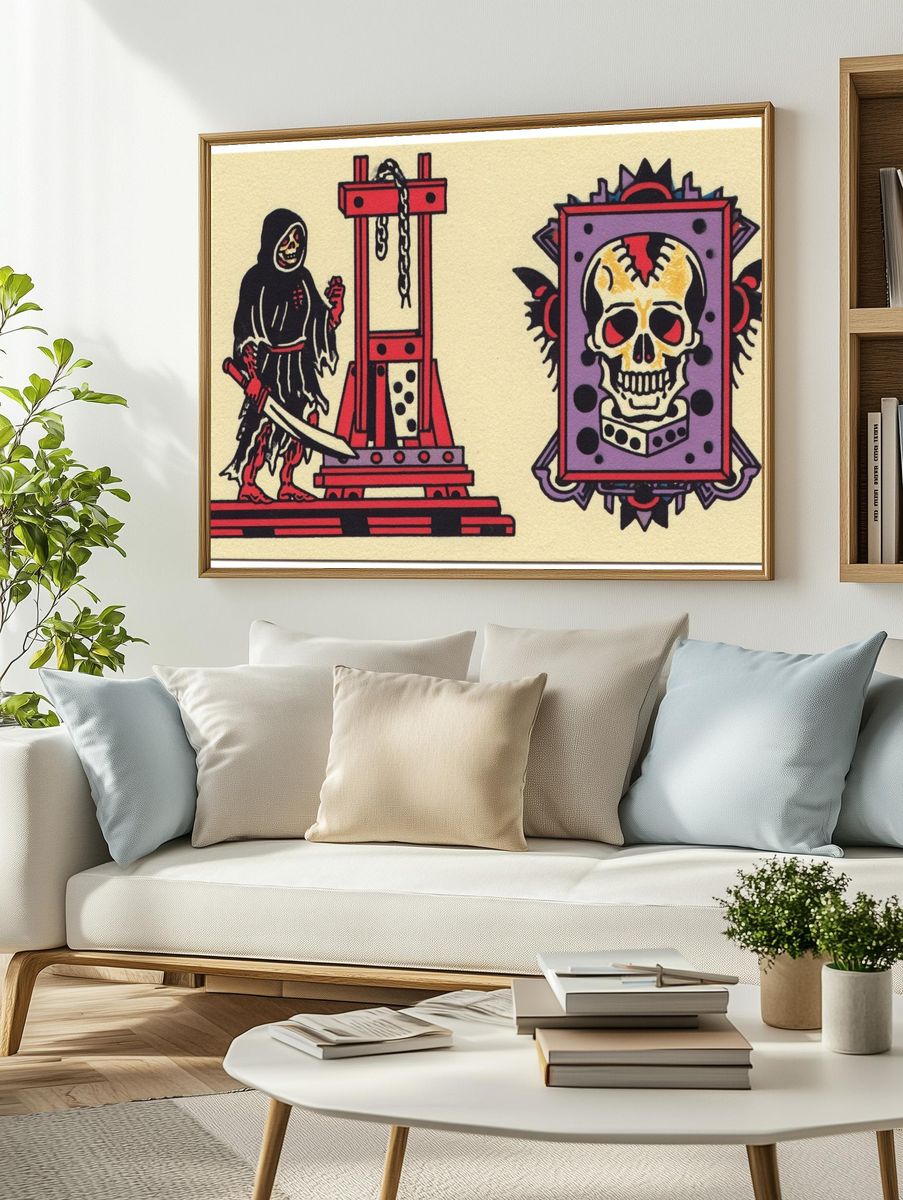 Skull and Guillotine Illustration Poster. — room view 2