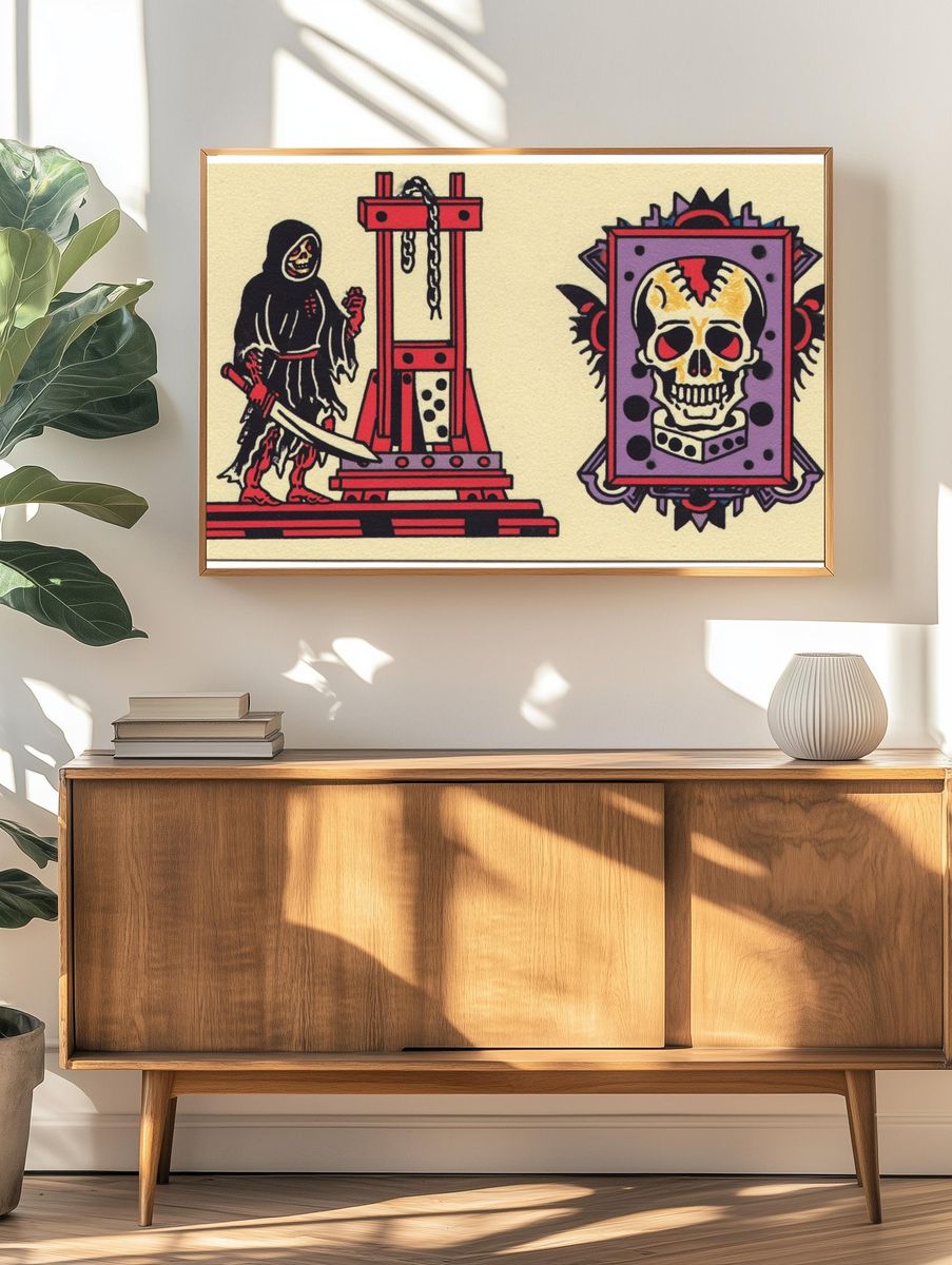Skull and Guillotine Illustration Poster. — room view 3