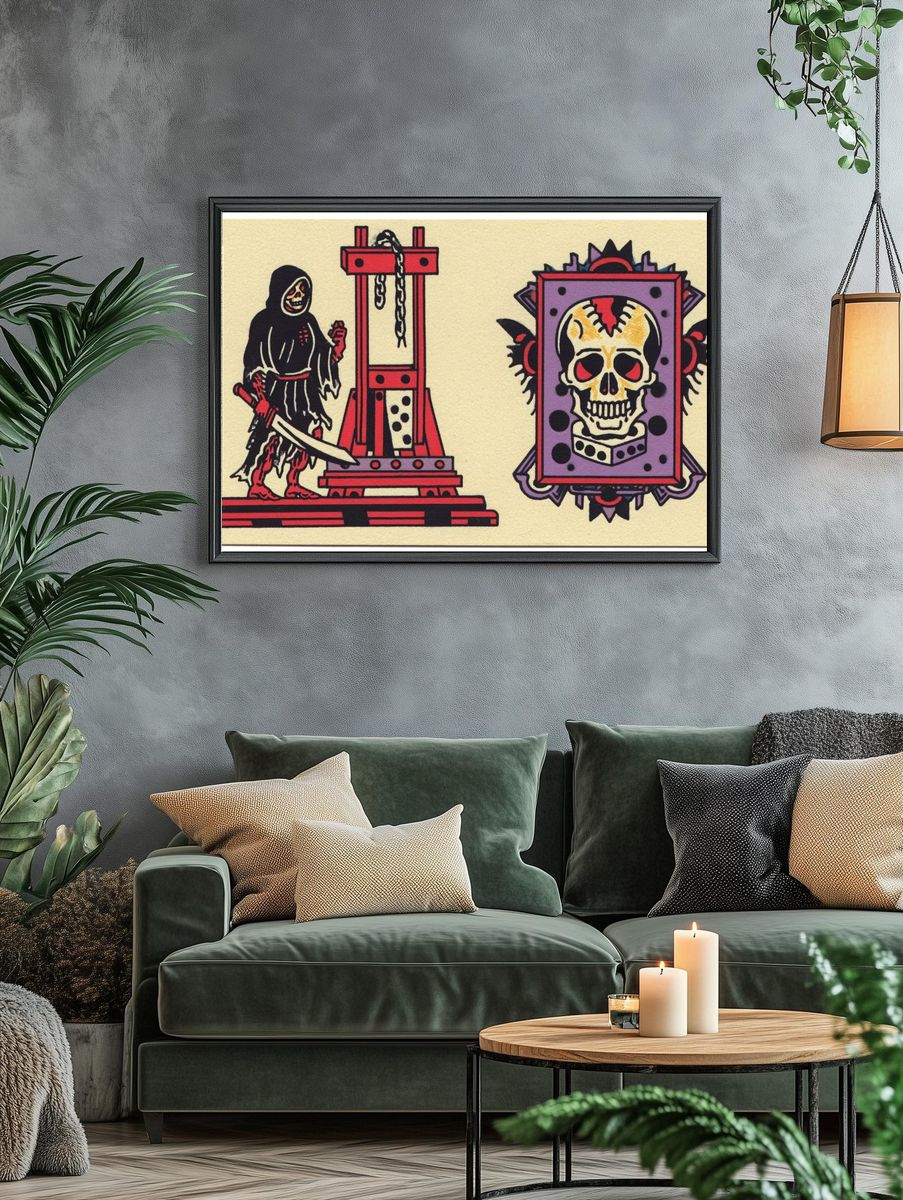 Skull and Guillotine Illustration Poster. — room view 4