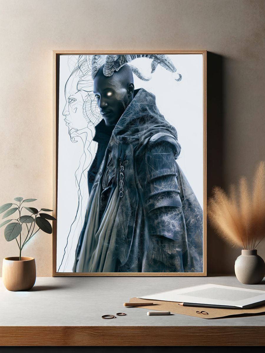 Futuristic Hooded Portrait Print. — room view 2