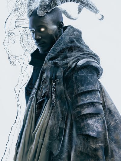 Futuristic Hooded Portrait Print. poster