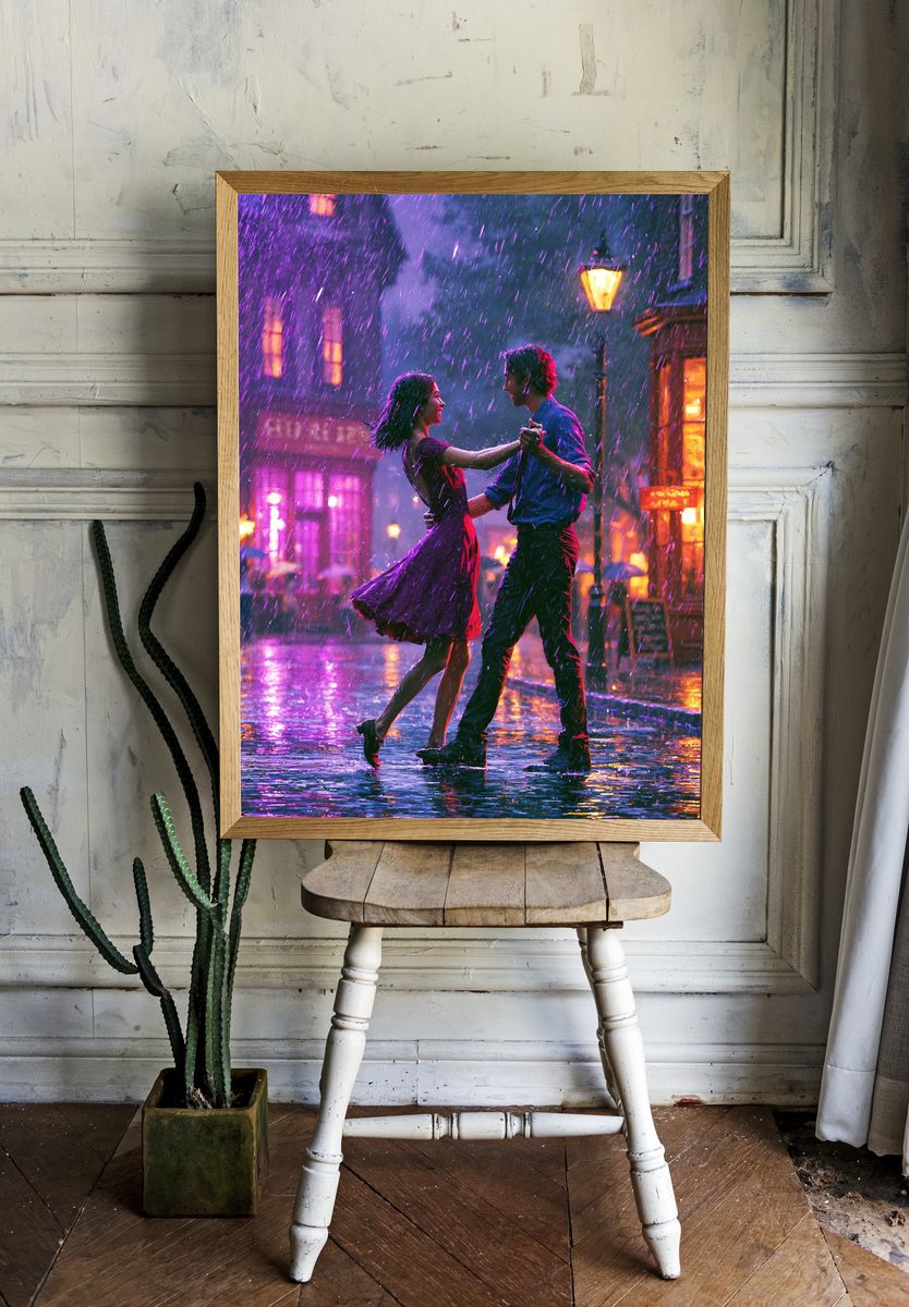 Rainy Dance Romance Illustration Poster. room preview