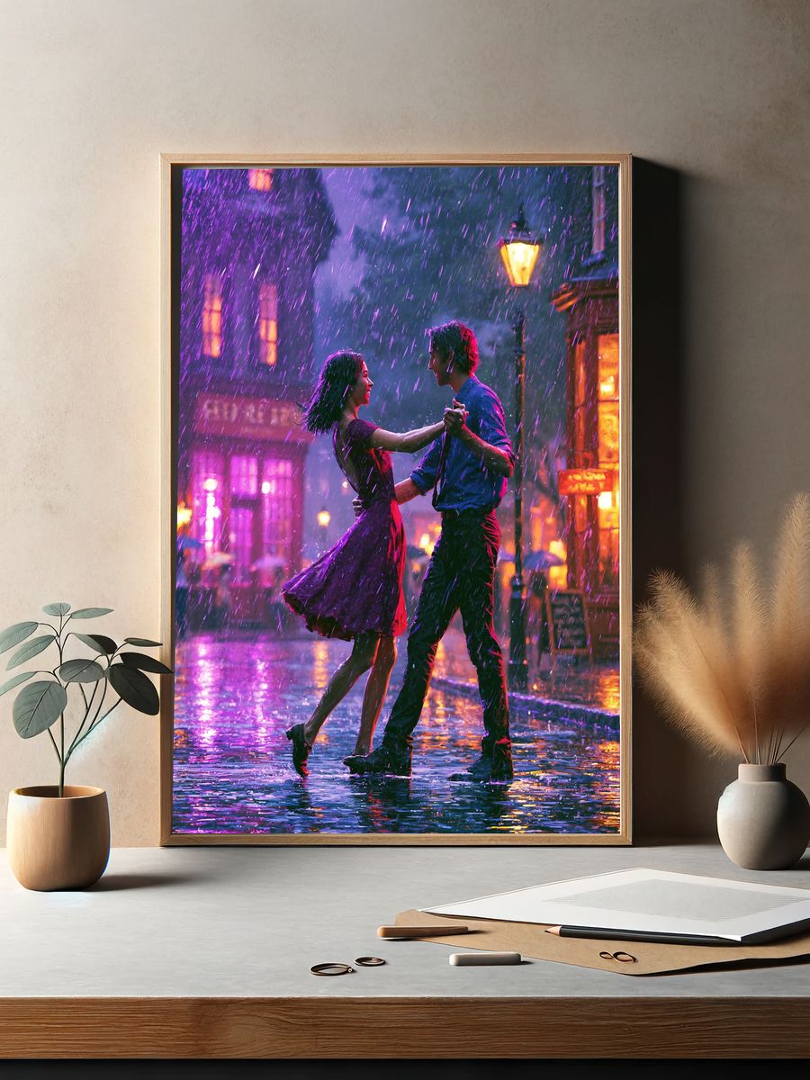 Rainy Dance Romance Illustration Poster. — room view 2