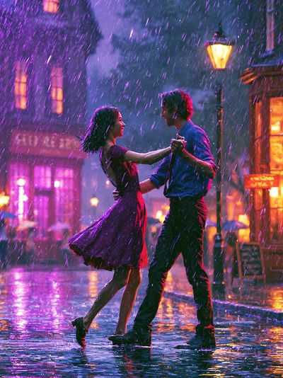 Rainy Dance Romance Illustration Poster. poster