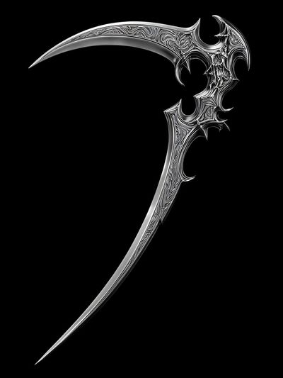 Ornate Silver Scythe Illustration Poster.