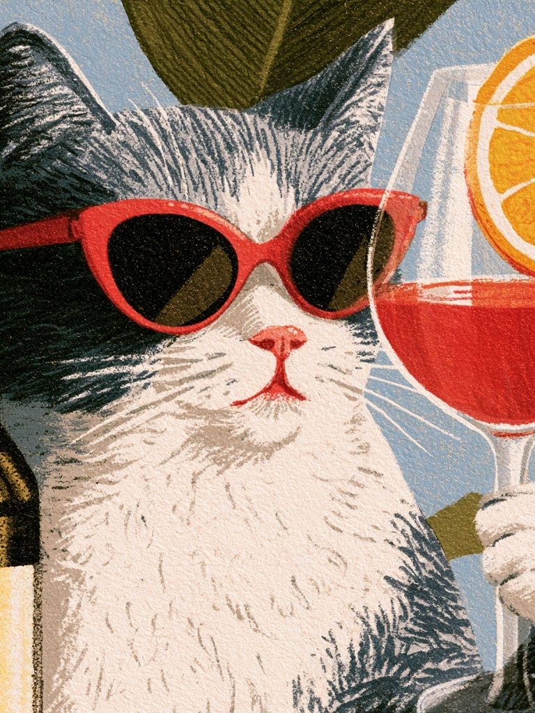 Cool Cat Cocktail Illustration Poster. poster — illustration art