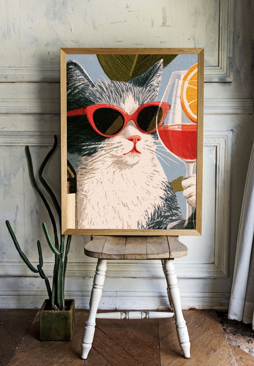 Cool Cat Cocktail Illustration Poster. room preview