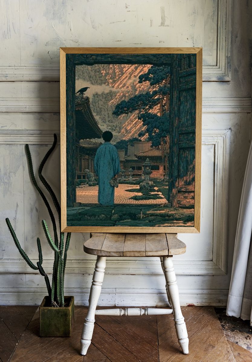 Mountain Courtyard Dreamscape Print. room preview