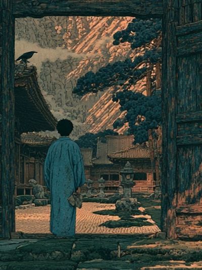 Mountain Courtyard Dreamscape Print. poster