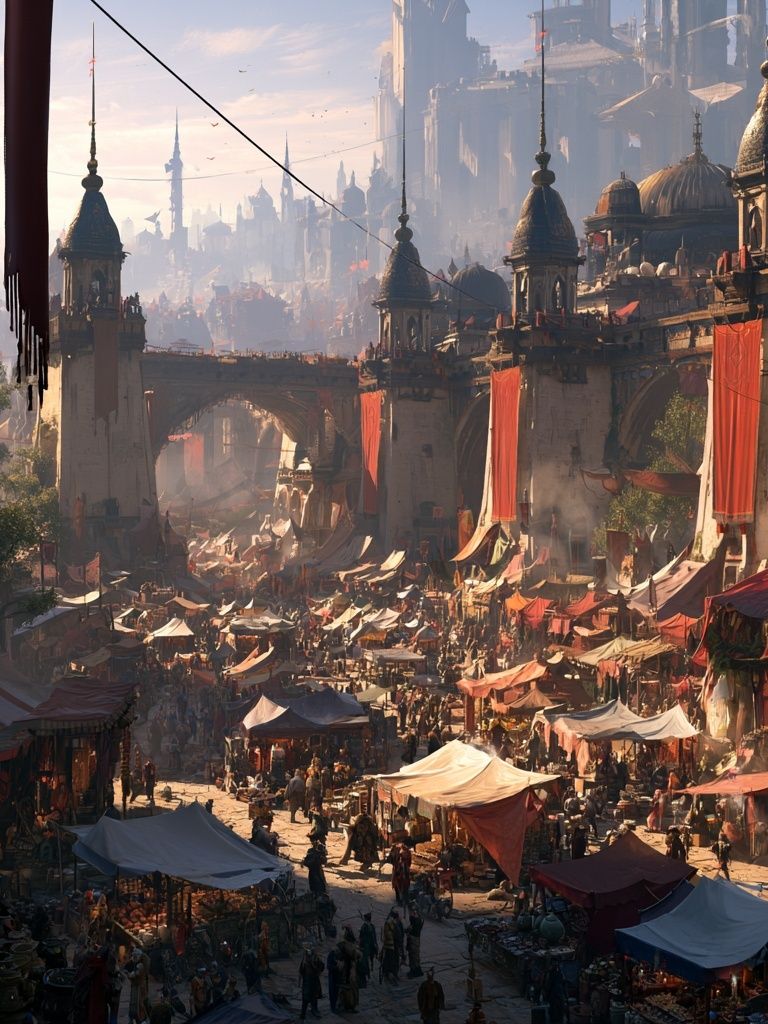 Fantasy Market Cityscape Poster. poster — illustration art