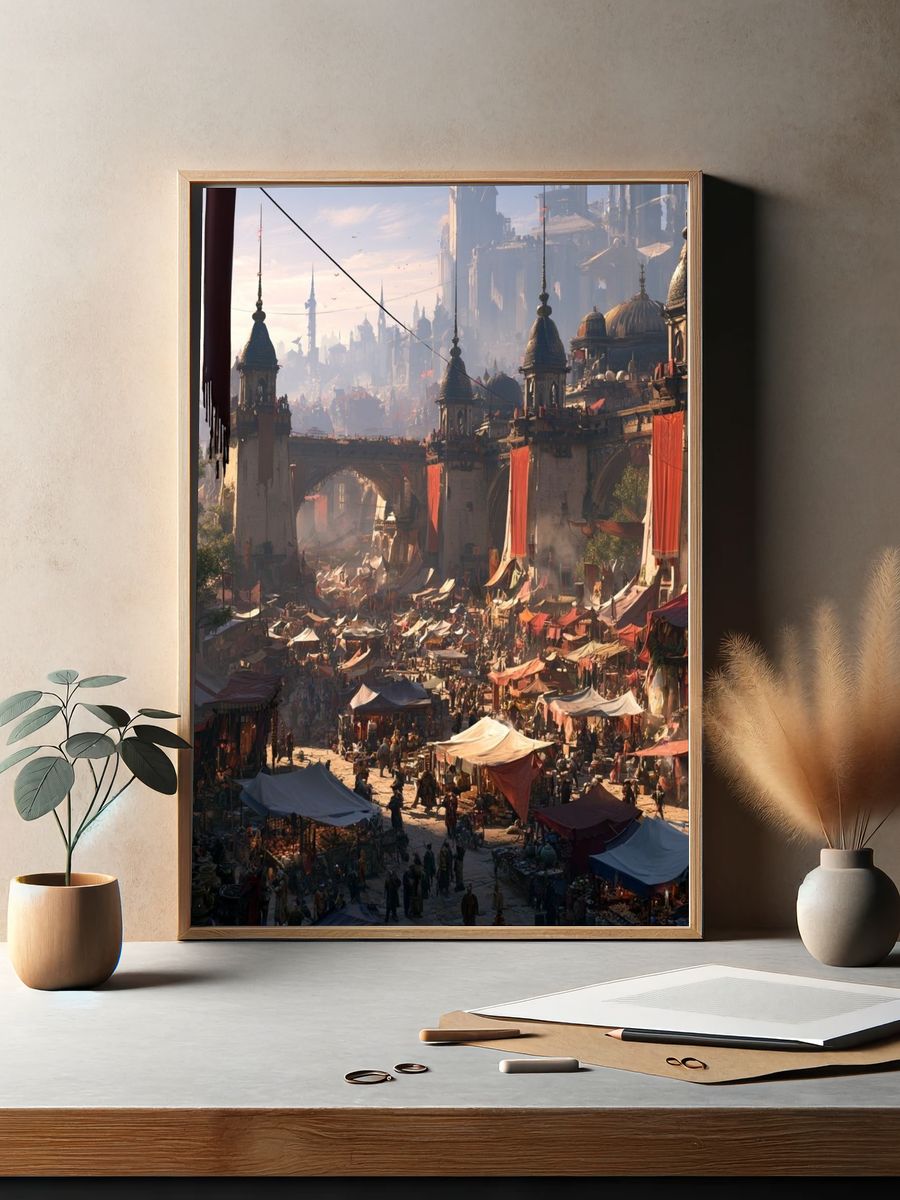 Fantasy Market Cityscape Poster. — room view 2
