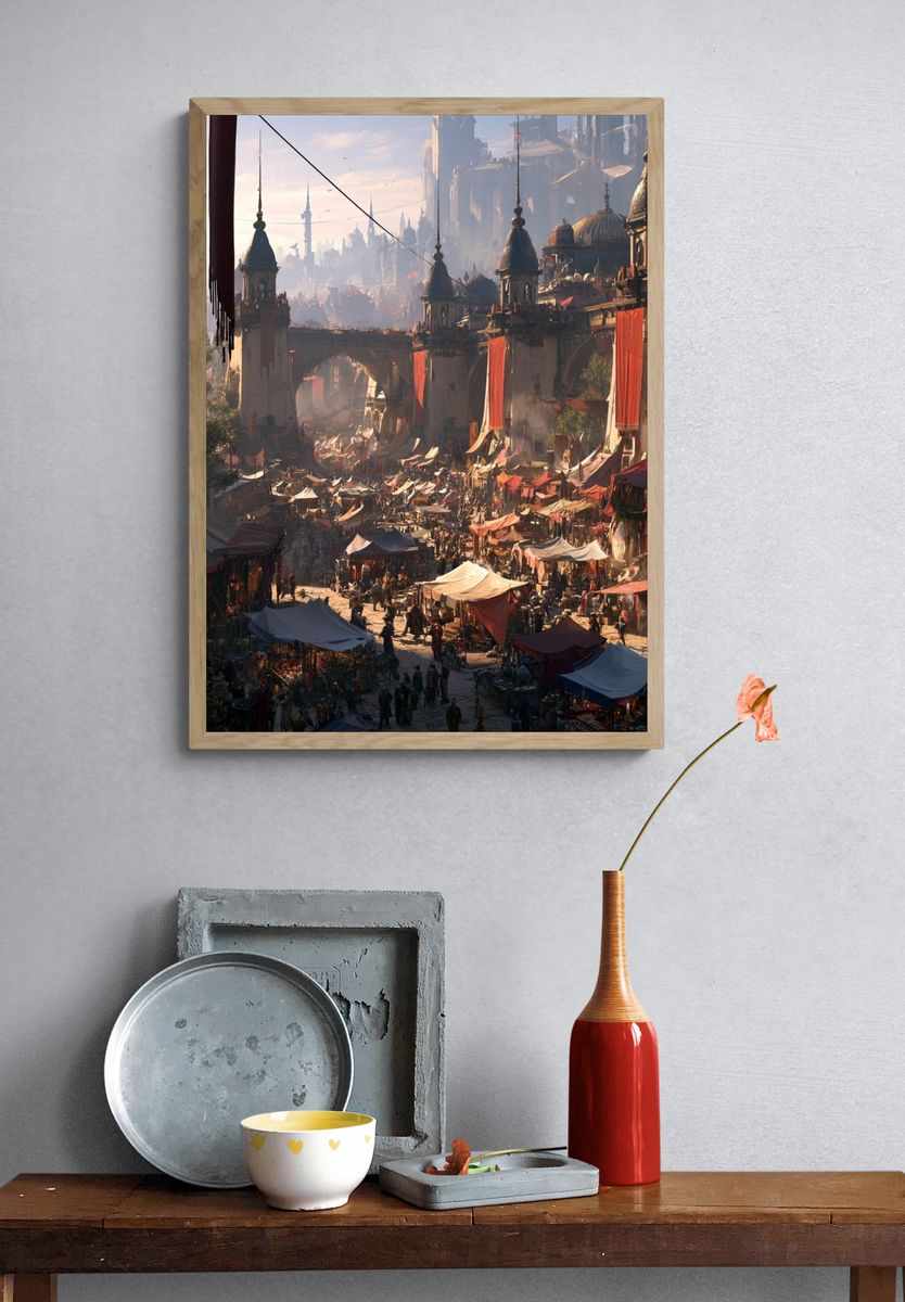 Fantasy Market Cityscape Poster. — room view 3