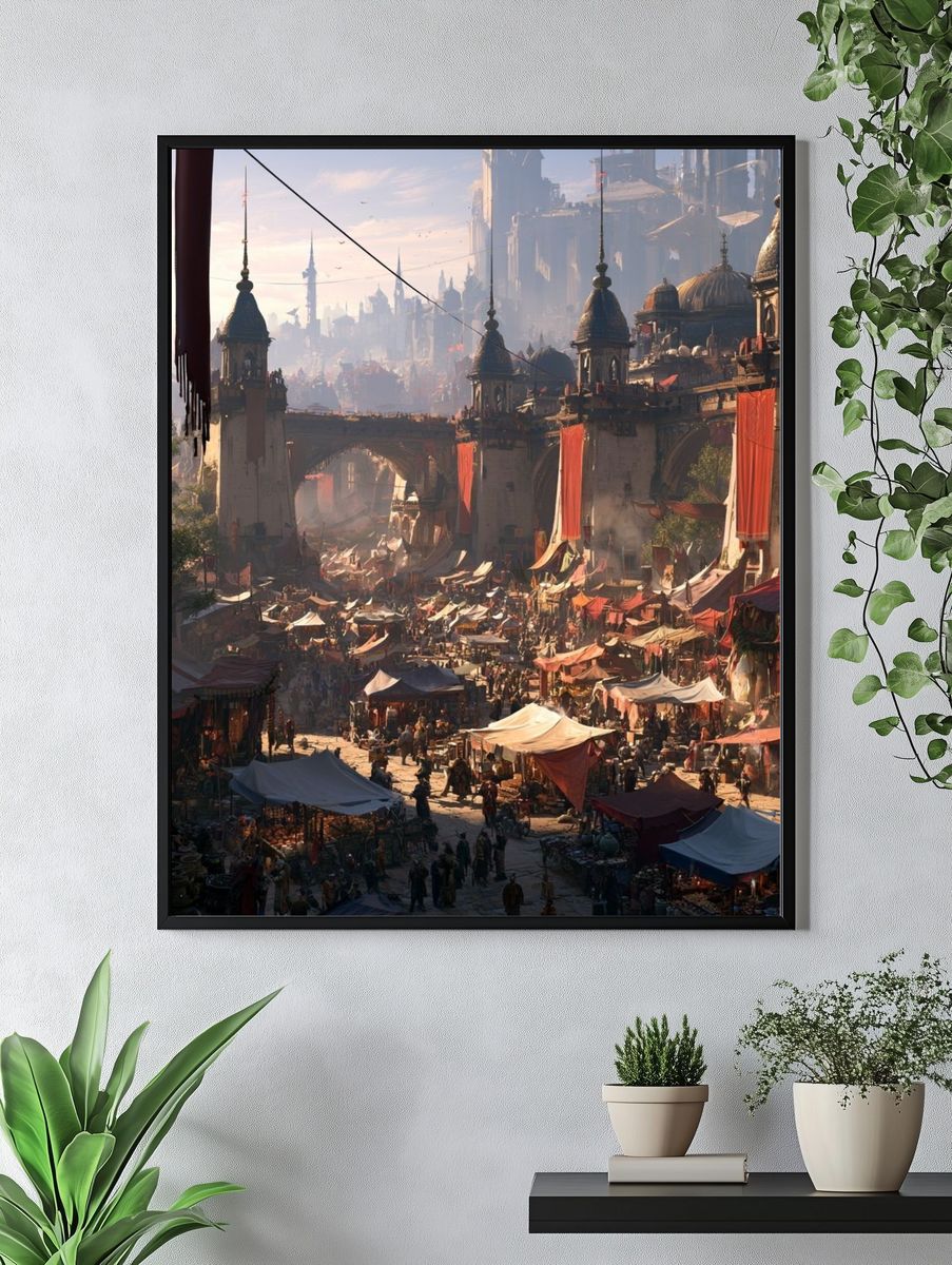 Fantasy Market Cityscape Poster. — room view 4