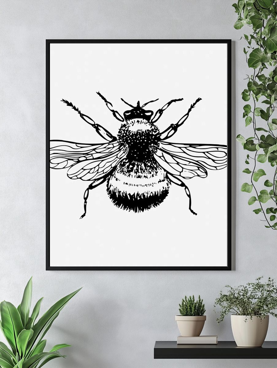 Bumblebee drawing, vintage insect illustration. — room view 4