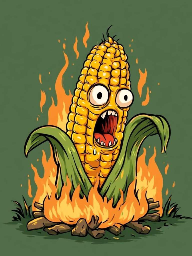 Burning Corn Cartoon Poster. poster — illustration art