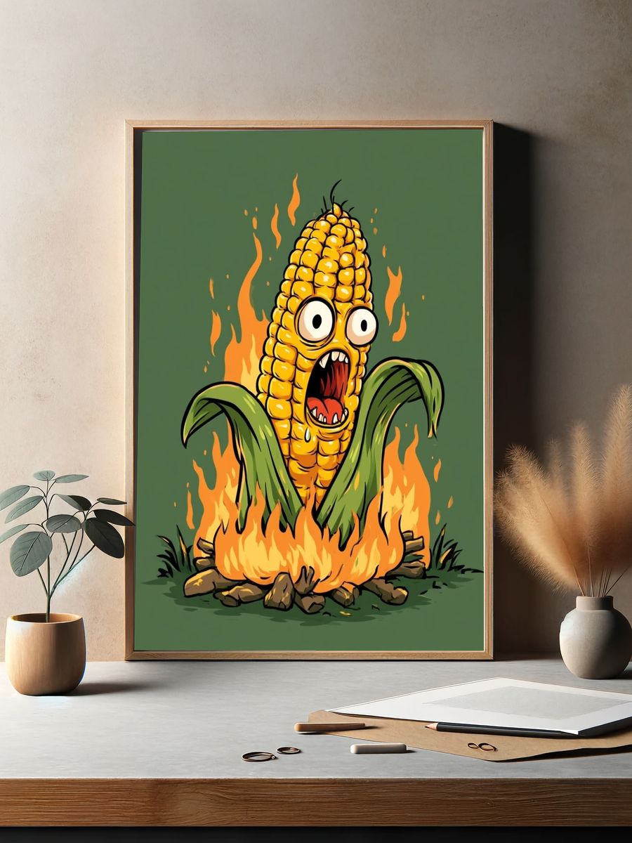 Burning Corn Cartoon Poster. — room view 2