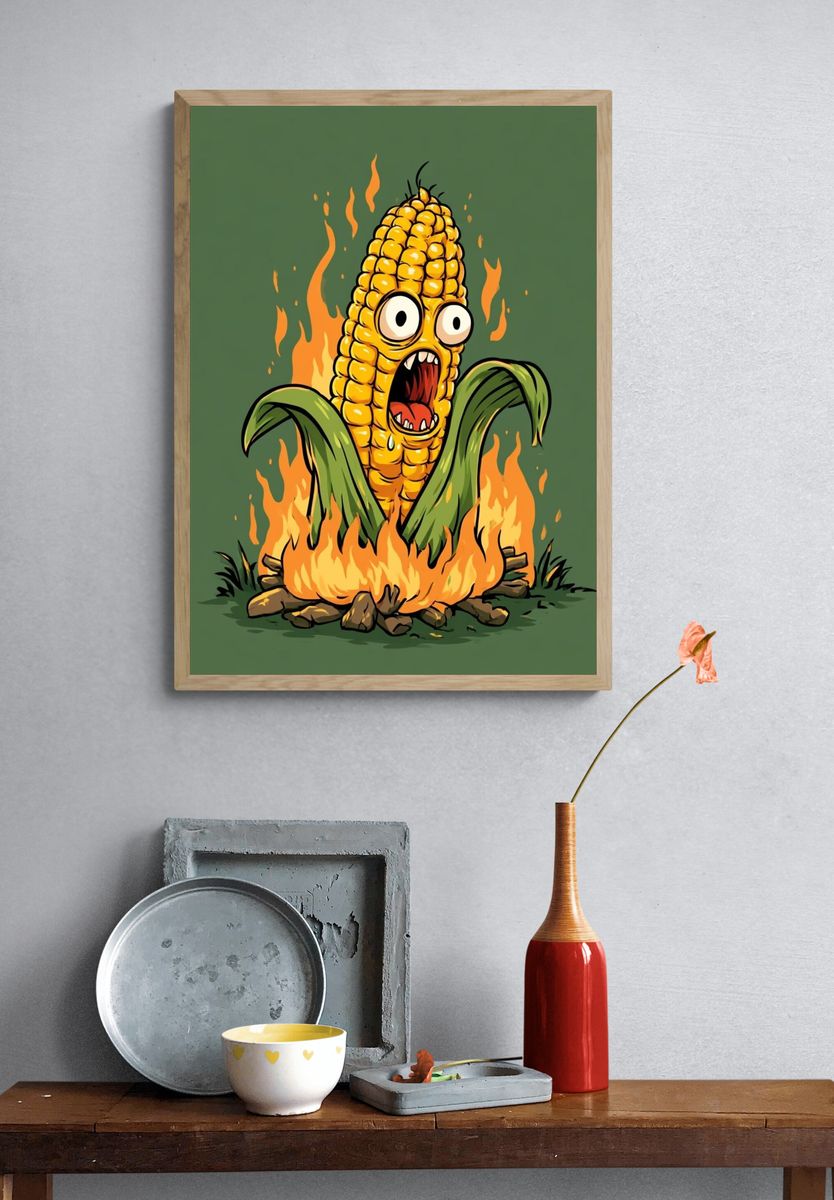Burning Corn Cartoon Poster. — room view 3