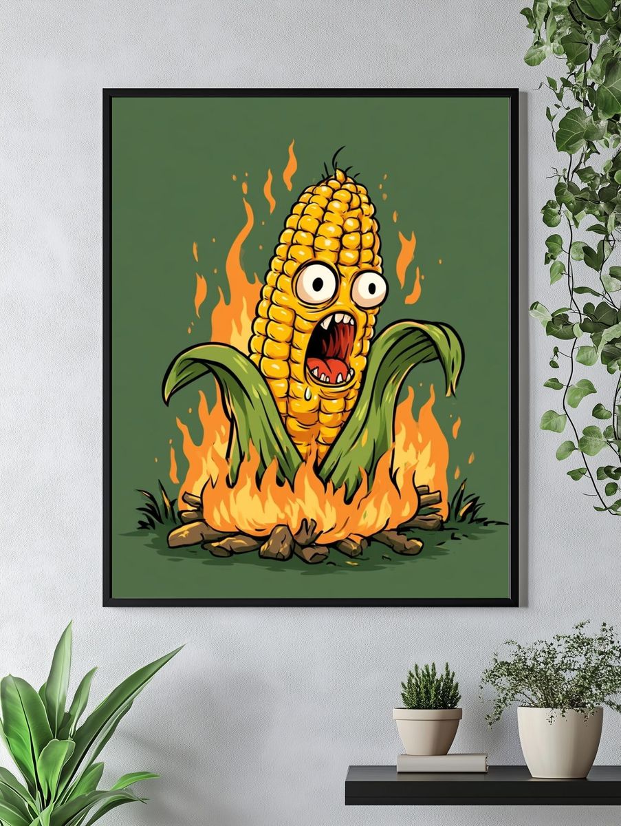 Burning Corn Cartoon Poster. — room view 4