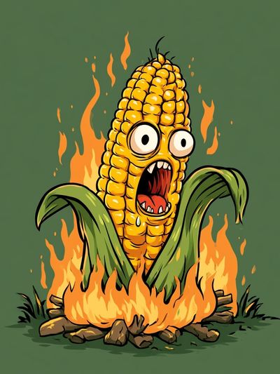 Burning Corn Cartoon Poster. poster