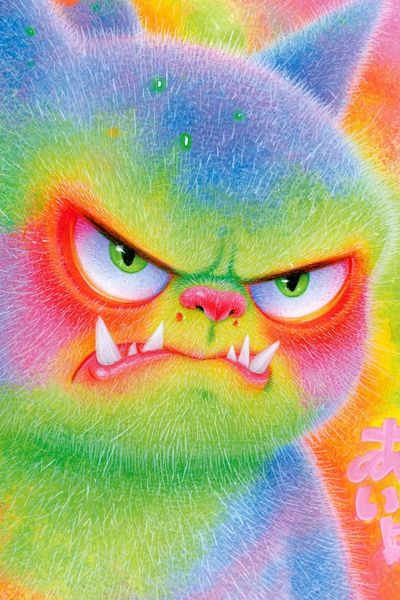 Rainbow Monster Cat Illustration Poster. poster