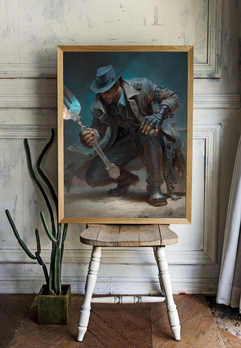 Steampunk Hunter Digital Art Poster. — room view 1