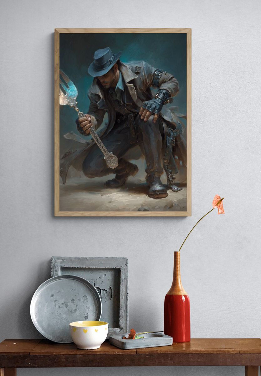 Steampunk Hunter Digital Art Poster. — room view 3