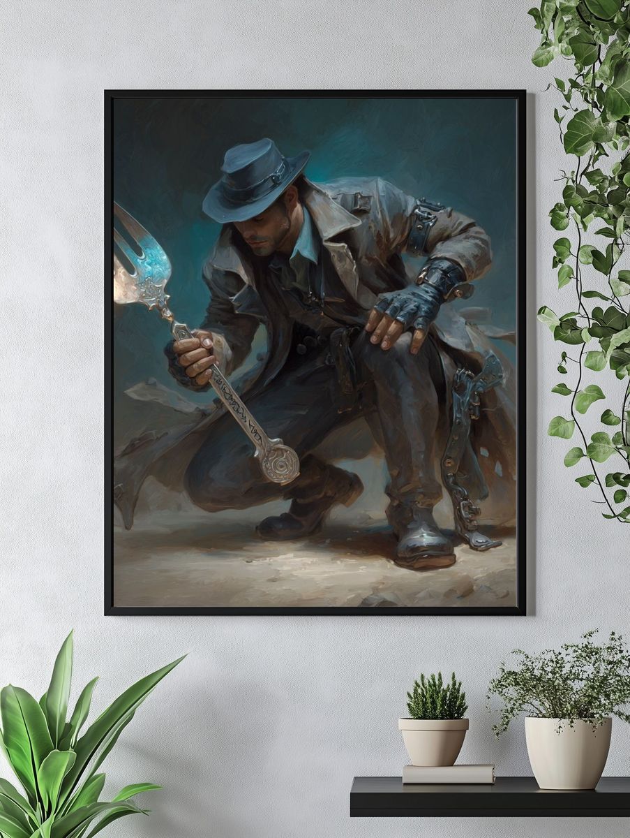 Steampunk Hunter Digital Art Poster. — room view 4