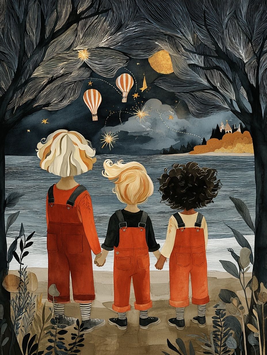 Children by the Lake Illustration Poster. poster — illustration art