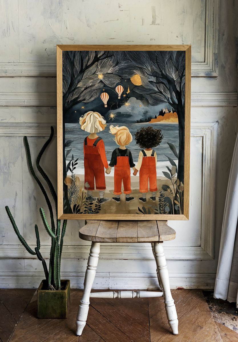 Children by the Lake Illustration Poster. room preview