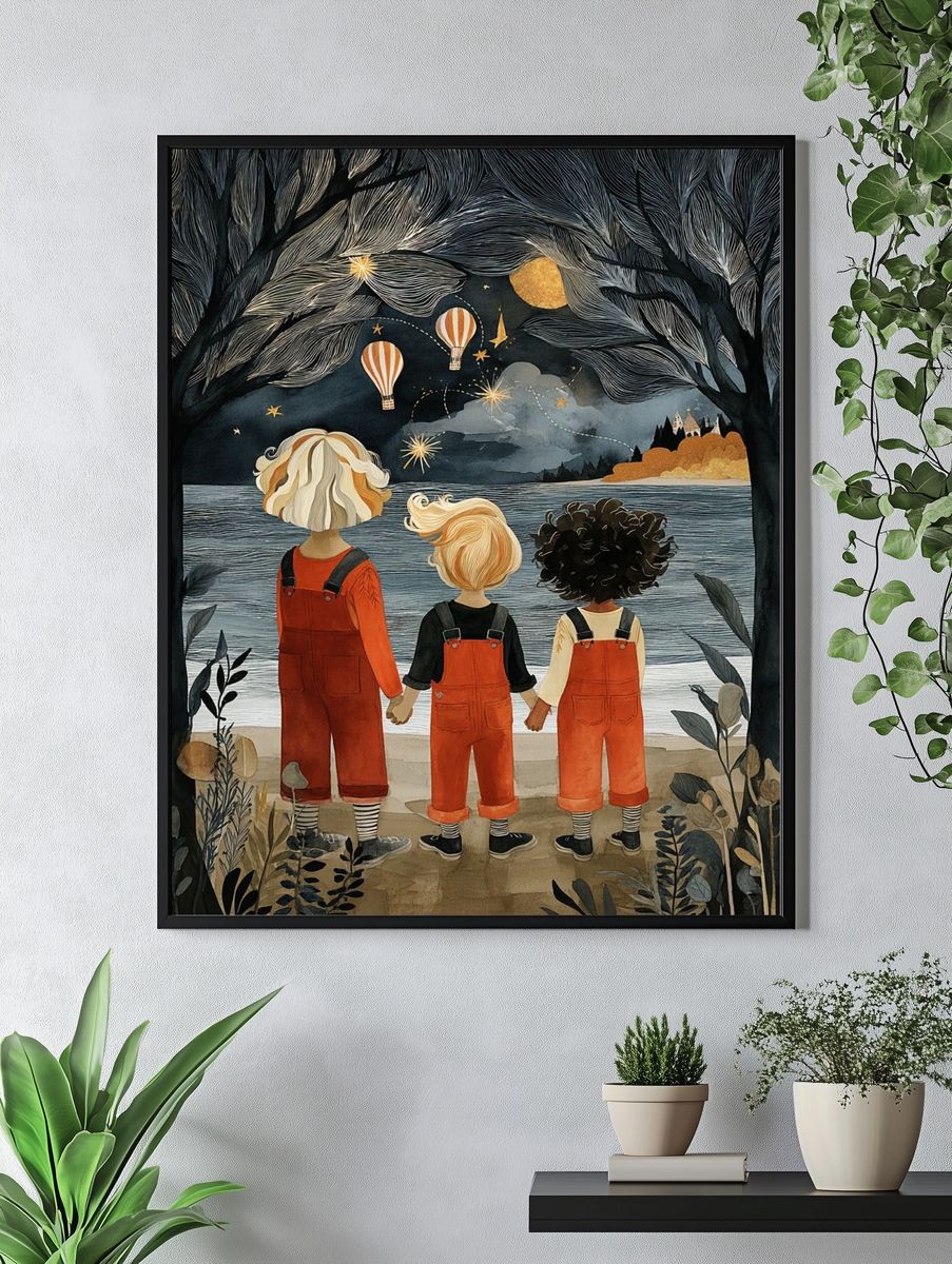 Children by the Lake Illustration Poster. — room view 4