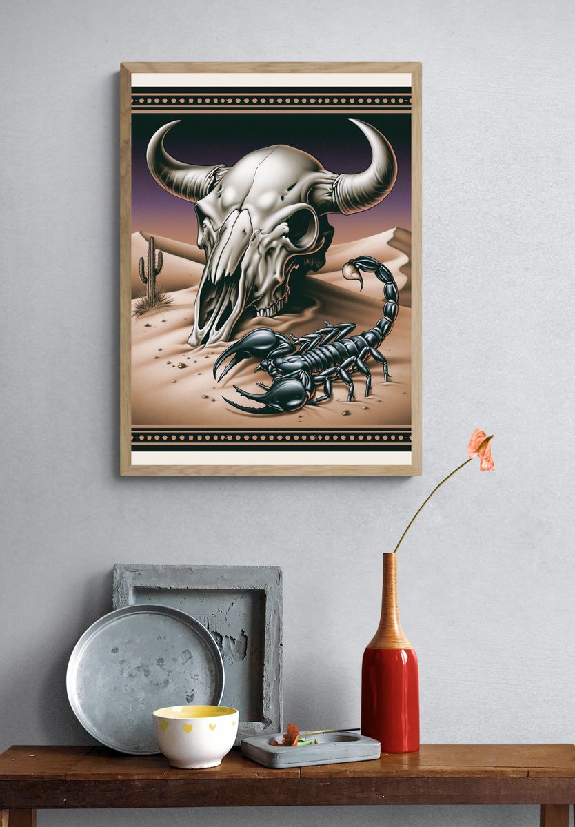 Desert Skull and Scorpion Illustration Poster. — room view 3